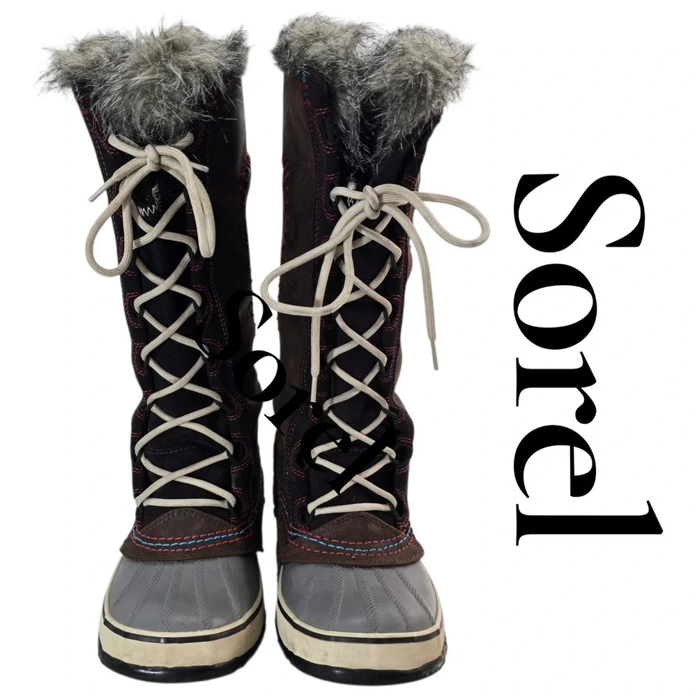 Sorel Tofino Winter Boots Women 6 Brown Leather Waterproof Faux Fur Snow NL1927